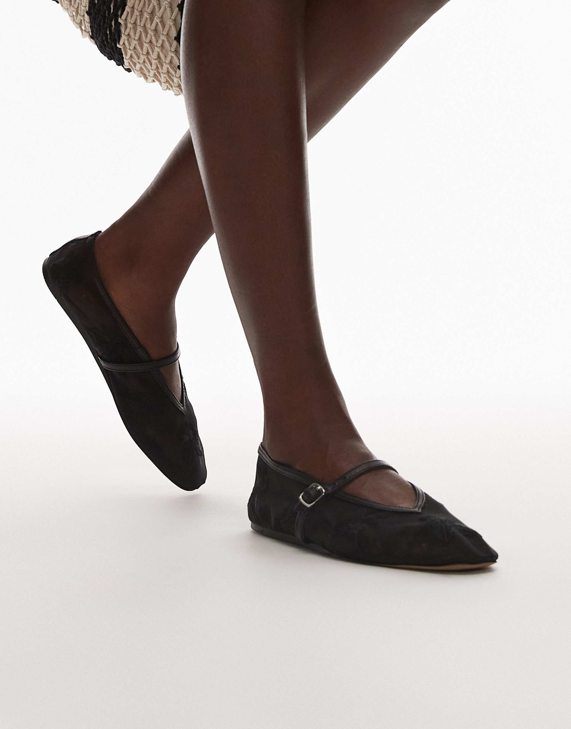 topshop alex embroidered flower ballet flats in black