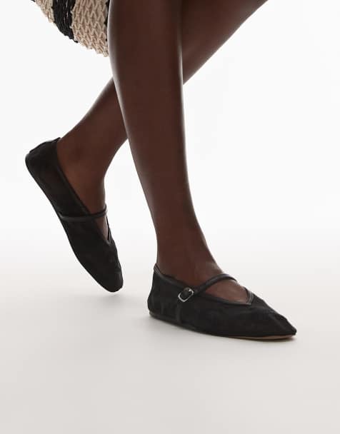 Topshop Alex embroidered flower ballet shoes in black - view 1
