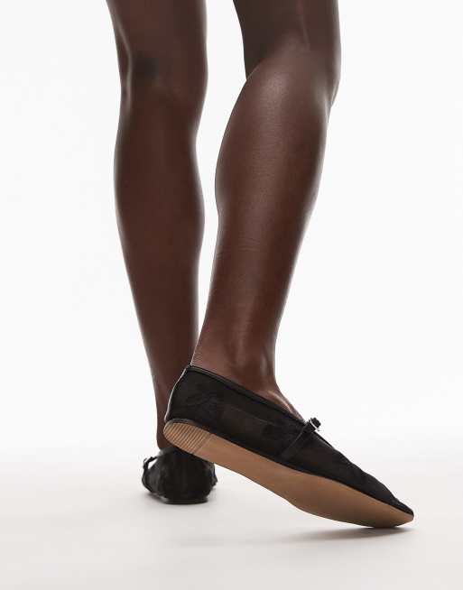 Topshop Alex embroidered flower ballet shoes in black, 4 of 4