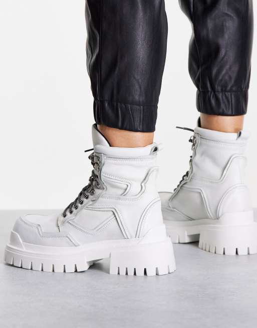 Topshop - Alex - Hvide chunky snørestøvler i læder , 3 af 4