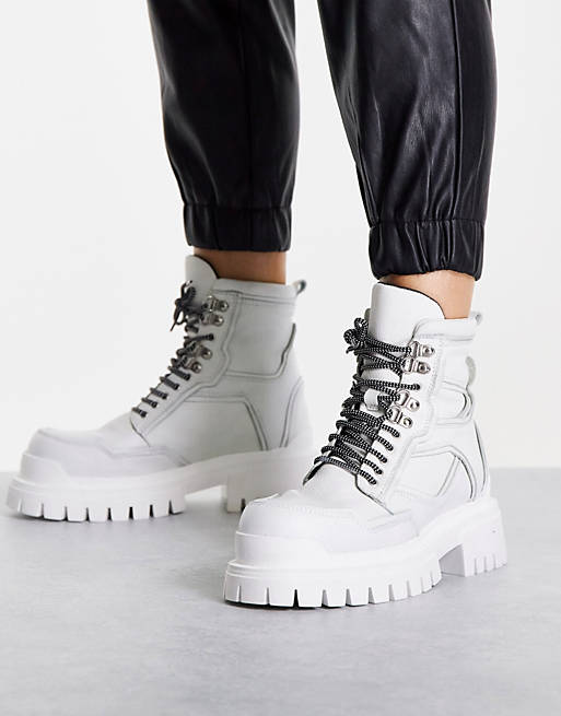  Boots/Topshop Alex leather chunky lace up boot in white 