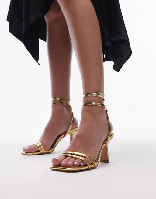 Topshop - Alex - Sandales à talon mi-haut avec bride cheville - Doré , 3 de 4