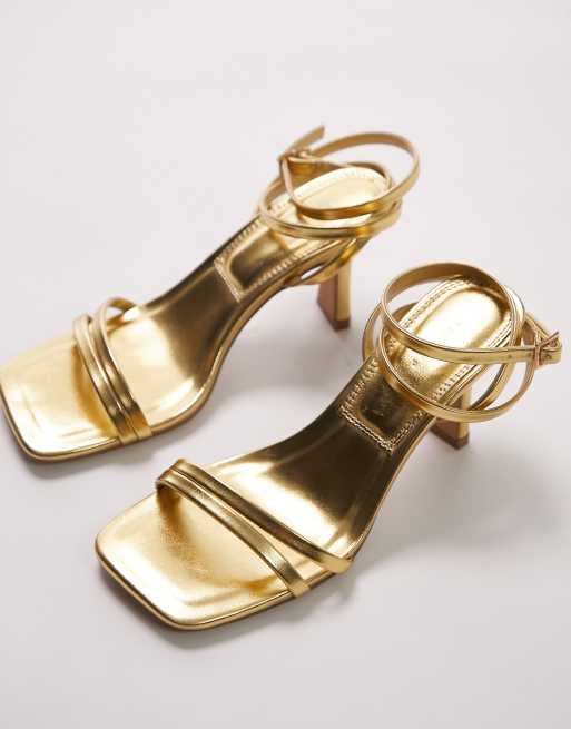 Topshop - Alex - Sandales à talon mi-haut avec bride cheville - Doré , 4 de 4