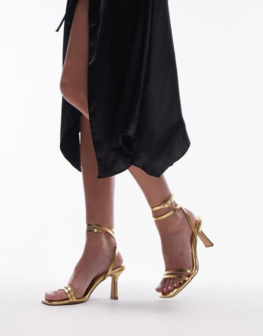 Topshop - Alex - Sandali con tacco medio e allacciatura alla caviglia color oro 