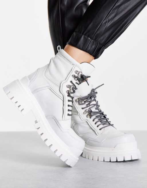 Topshop – Alex – Vita grova boots i läder med snörning , 4 av 4