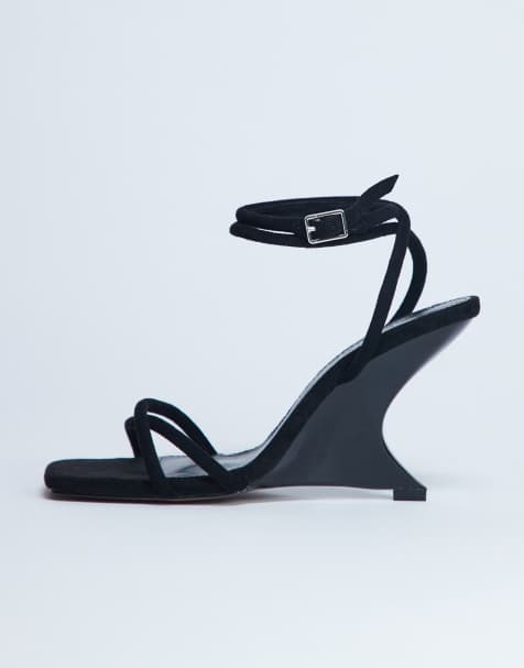 Topshop Alexa wedge heeled mules in black - view 1
