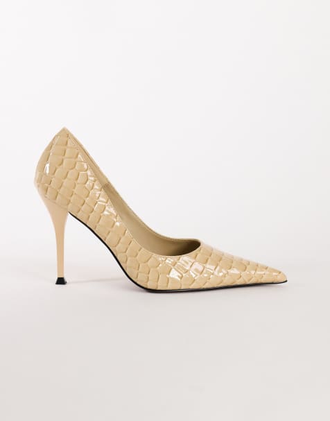 Topshop Alexander high heel court shoe in off white croc - view 1
