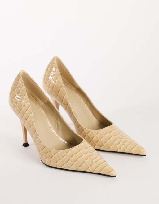 Topshop Alexander high heel court shoe in off white croc, 2 of 4
