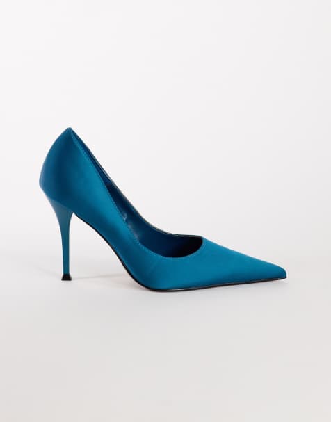 Topshop Alexander high heel court shoe in teal satin - view 1