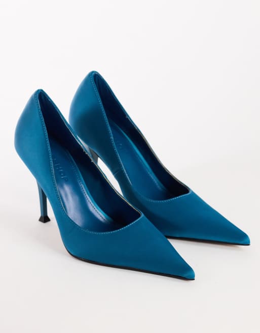 Topshop Alexander high heel court shoe in teal satin, 2 of 4