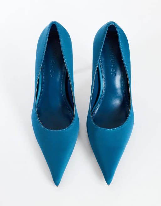 Topshop Alexander pumps med hög klack i teal-satin, 3 av 4