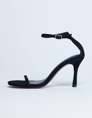 Alexi real suede part heeled sandal in black Topshop