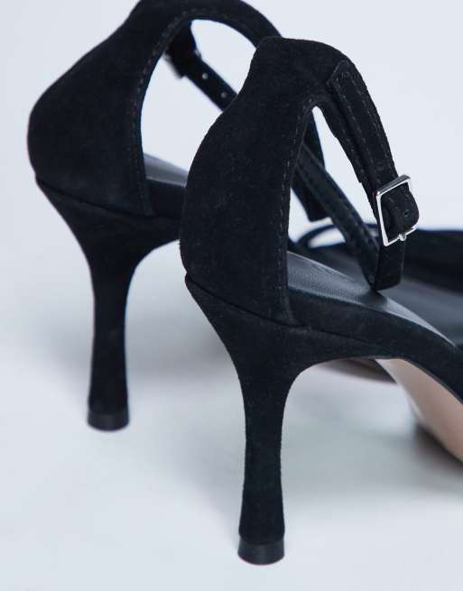 Topshop Alexi real suede part heeled sandals in black ASOS