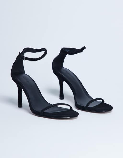 Topshop - Alexi - Sorte sandaler med hæl og todelt design i ægte ruskind, 3 af 4