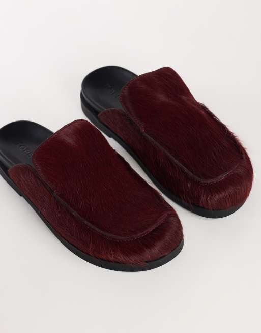 Topshop Alexia loafer-mule i ægte læder med lang hår i merlot, 2 af 4