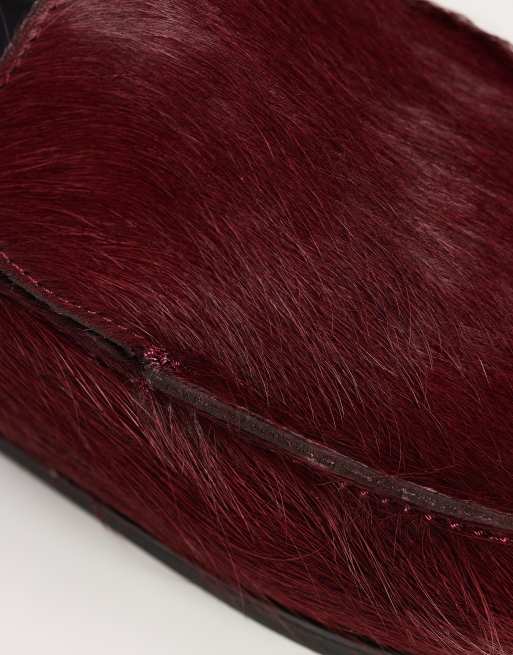Topshop Alexia loafer-mule i ægte læder med lang hår i merlot, 3 af 4