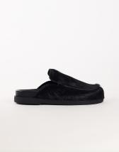 Topshop Alexia long hair on real leather loafer mule in black