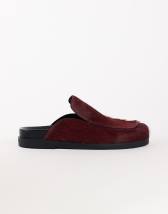 Topshop Alexia long hair on real leather loafer mule in merlot