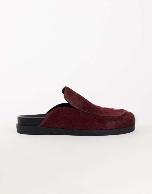 Topshop Alexia mule mocassin en cuir à poils longs, coloris merlot, 1 de 4