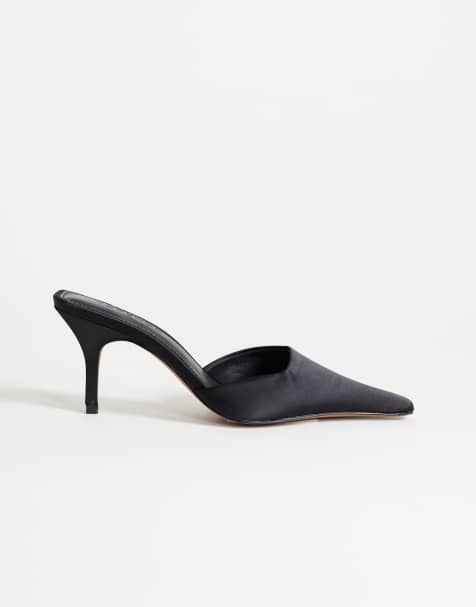Topshop Alfie pointed heeled court in black satin - view 1