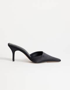 Alfie pointed heeled court in black satin