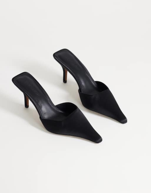 Topshop Alfie pointed heeled court in black satin, 2 of 4