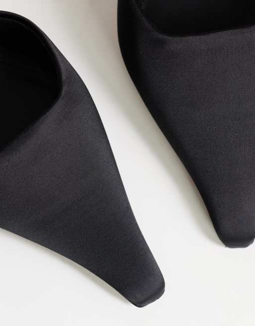 Topshop Alfie pointed heeled court in black satin, 4 of 4