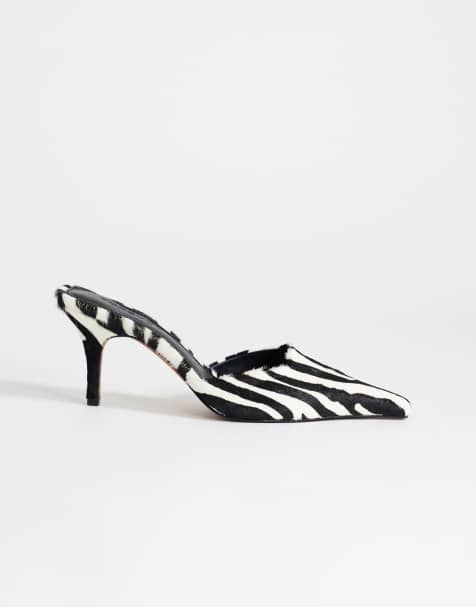 Topshop Alfie pumps met puntige neus, middelhoge hak en zebra print van echt leer - view 1