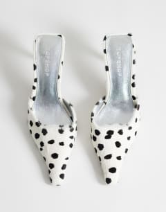 Alfie real hair on leather pointed heeled court in dalmatian