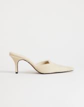 Topshop Alfie real hair on leather pointed heeled mule court shoe in off white