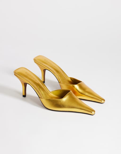 Topshop Alfie spetsiga pumps med mellanhög klack i guld, 2 av 4
