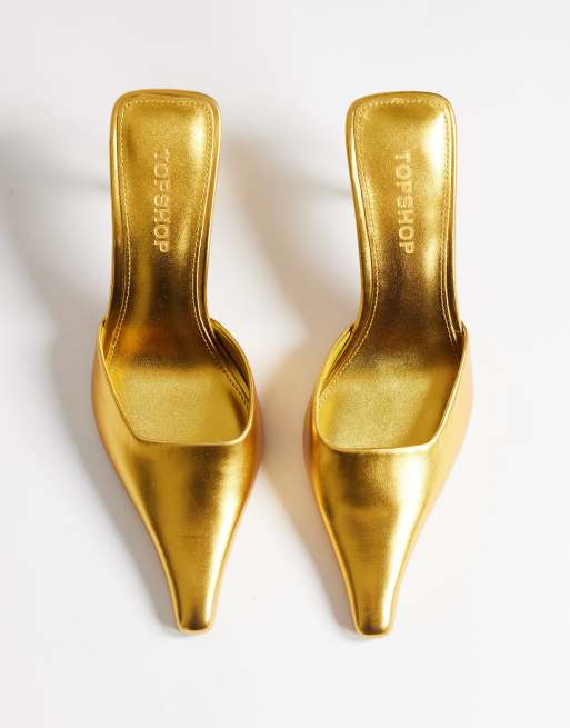 Topshop Alfie spetsiga pumps med mellanhög klack i guld, 3 av 4