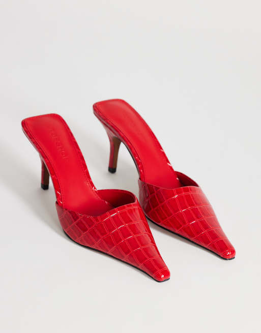 Topshop Alfie spidse pumps med hæl i rød krokodilleeffekt, 2 af 4