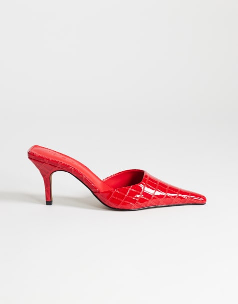 Topshop Alfie spitze Pumps mit Absatz in Rot in Kroko-Optik - view 1