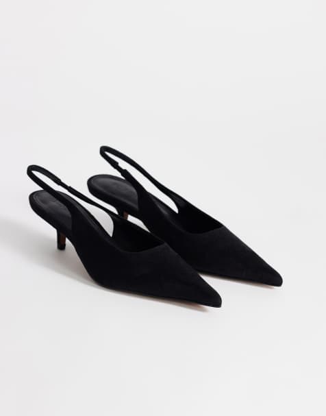 Topshop Ali czółenka slingback na obcasie-kaczuszce z czarnego imitacji zamszu - view 1
