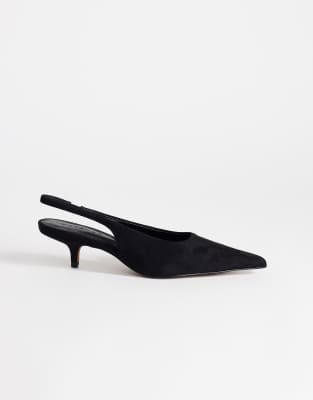 Topshop Ali Kitten Heel Sling Back Court In Black