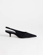 Topshop Ali kitten heel sling back court in black faux suede