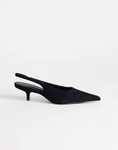 Ali kitten heel sling back court in black faux suede
