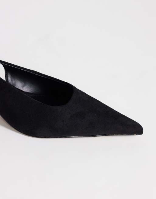 Topshop Ali kitten heel sling back court in black faux suede, 3 of 4