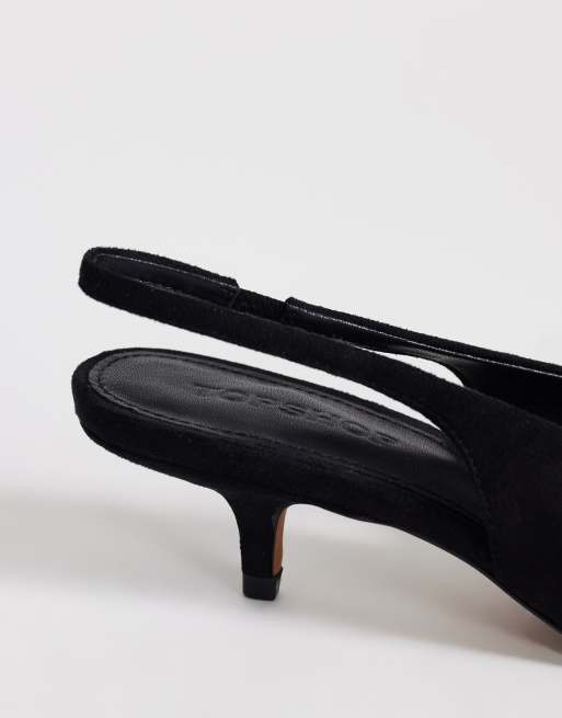 Topshop Ali kitten heel sling back court in black faux suede, 4 of 4
