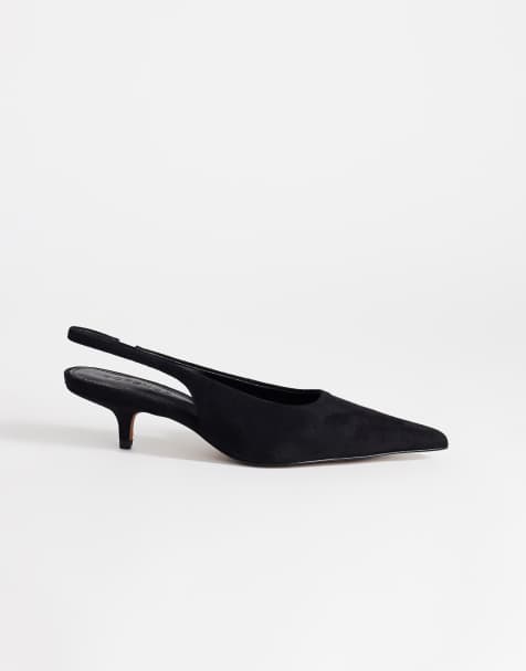 Topshop Ali kitten heel slingback courts in black faux suede - view 1