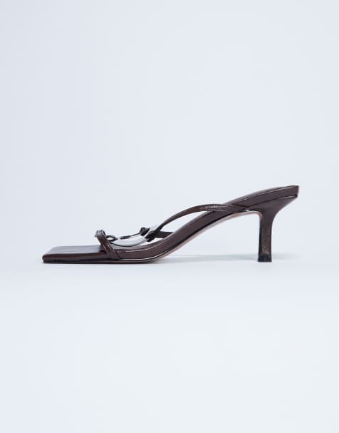 Topshop Alice hardware square toe heeled mule in chocolate - view 1