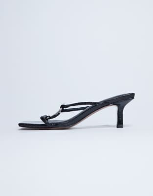 Topshop Alice Hardware Square Toe Heeled Mules In Black