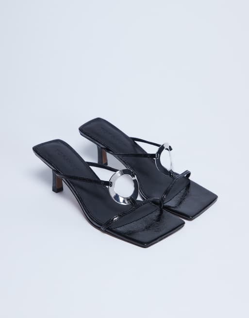 Topshop Alice hardware square toe heeled mules in black, 2 of 4
