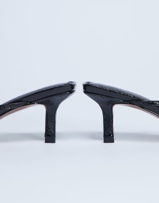 Topshop Alice hardware square toe heeled mules in black ASOS