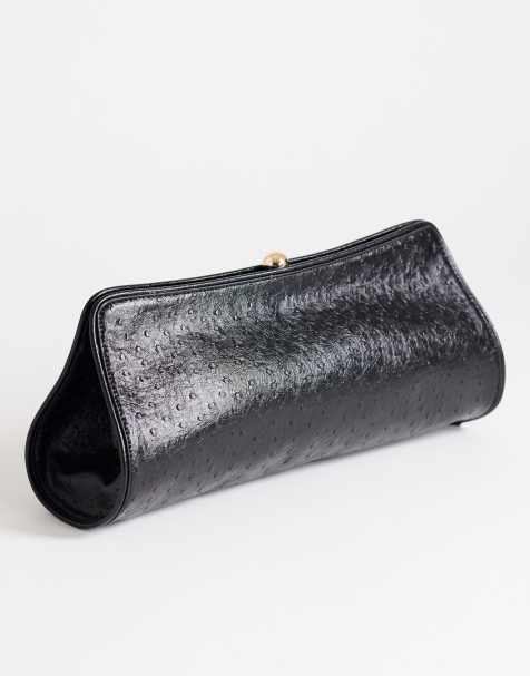 Topshop Alice medium clutch bag in black ostrich - view 1