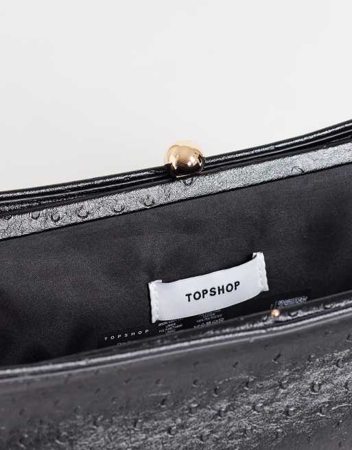 Topshop Alice medium clutch bag in black ostrich, 4 of 4