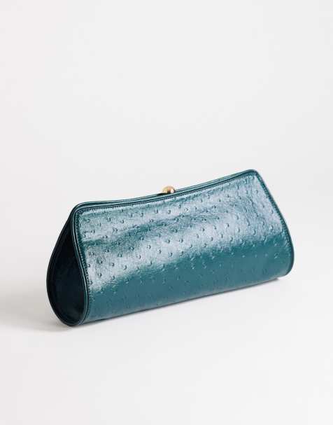Topshop Alice medium clutch bag in teal ostrich - view 1