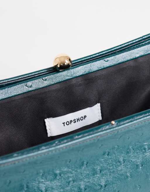 Topshop Alice medium clutch bag in teal ostrich, 4 of 4