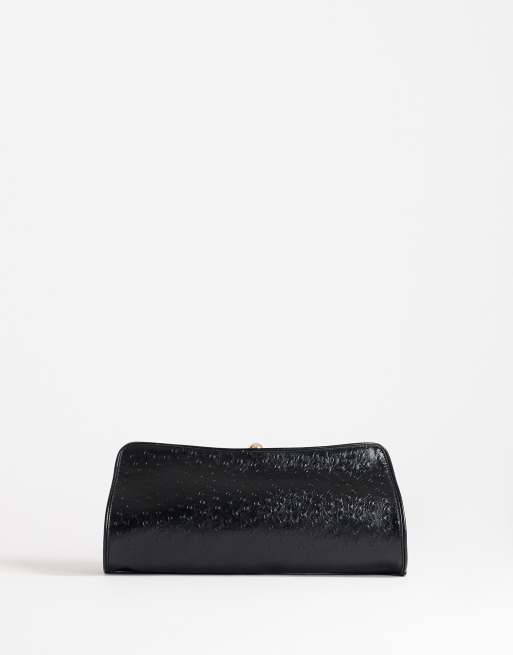 Topshop Alice medium clutch purse in black ostrich effect, 2 of 4